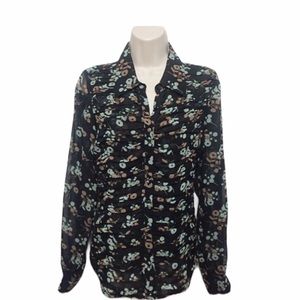 BCBG Semi-Sheer Pleated Button Up